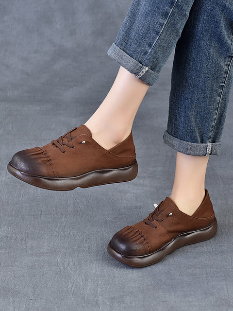 Women Spring Leather Spliced Flat Shoes