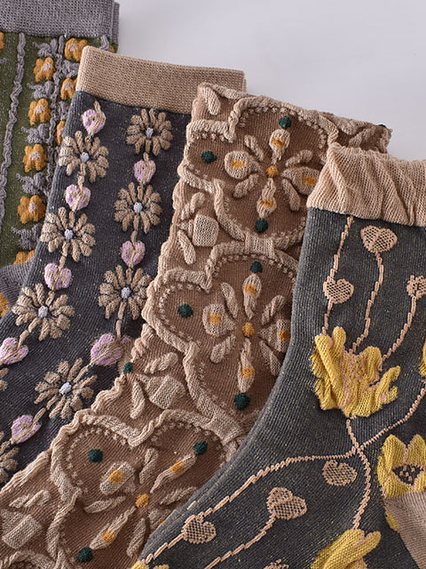 5 par kvinder efterår vintage blomster jacquard sokker