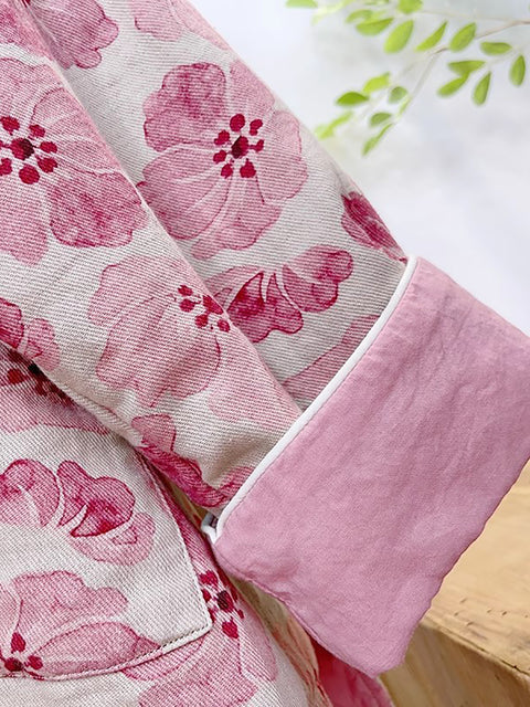 Kvinder Retro Flower Print Pink Polstret frakke