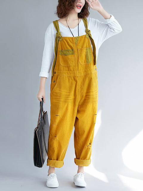 Kvinder Retro Colorblock Autumn Denim Jumpsuits