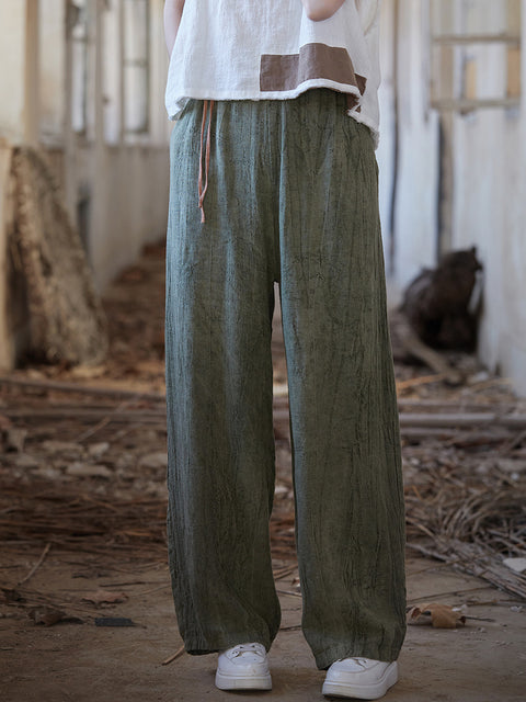 Women Summer Vintage Worn Straight Pants