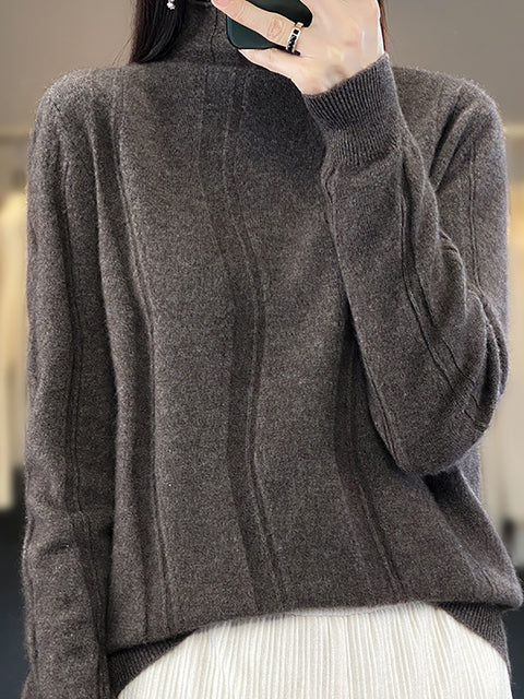 Women Autumn Half-Turtleneck Knit 100%Wool Sweater