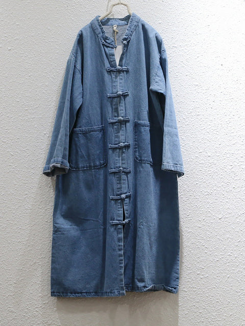 Kvinder Efterår Casual Solid Pocket Denim Shirt Coat