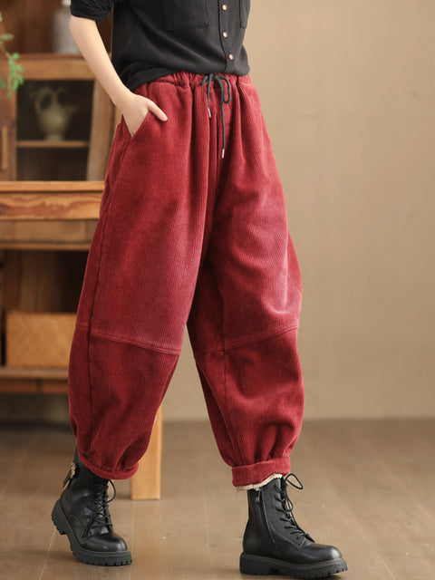 Plus Size Kvinder Casual Solid Loose Fleece-forede bukser