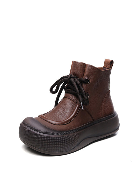 Women Casual Winter Solid Leather Strap Platform Boots