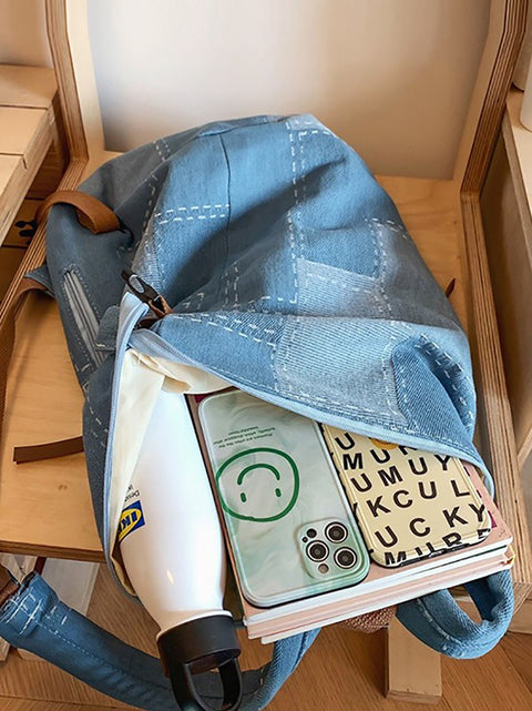 Casual Patch Splejset denim rygsæk