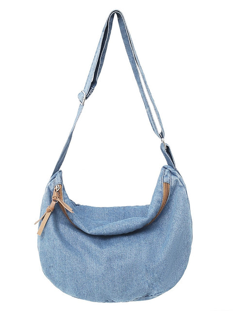 Casual Solid Denim Crossbody-taske med stor kapacitet