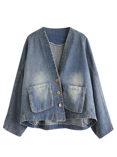 Kvinder Retro Washed Spring Denim Kort Frakke