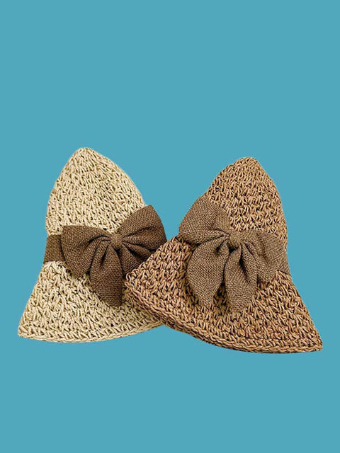 Kvinder sommer Artsy Bowknot strå strikket solhat