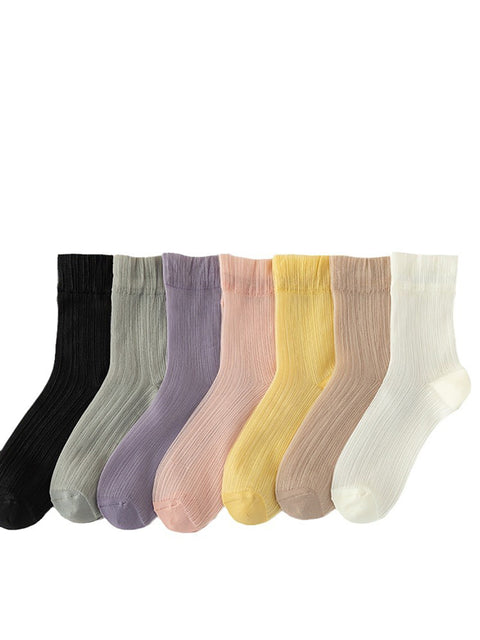 7 Pairs Women Summer Solid Thin Socks