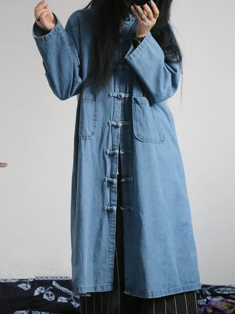 Women Autumn Casual Solid Pocket Denim Coat