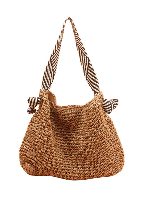 Kvinder Sommer Straw Weave skuldertaske med stor kapacitet