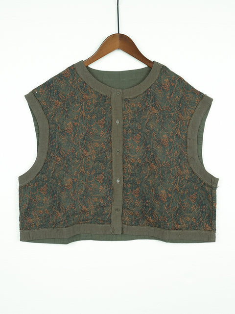 Women Vintage Floral Spliced Spring Cotton Vest