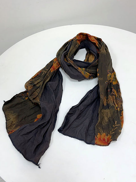 Women Ethnic Flower Tie-dye Autumn Scarf