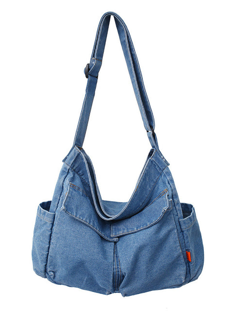 Kvinder vintage massiv denim taske med stor kapacitet