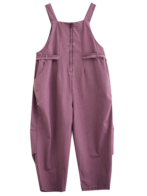 Kvinder efterår Vintage lynlås Casual Løse Solid Jumpsuits