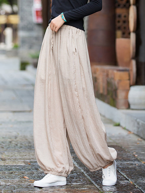 Women Spring Pure Color Linen Harem Pants