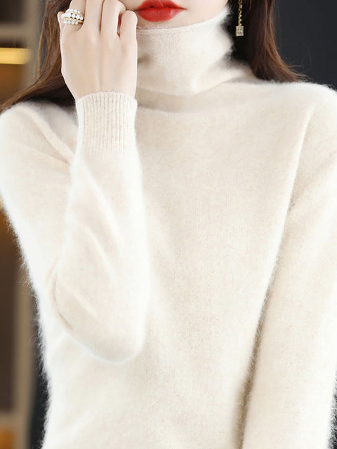 Women Autumn Turtleneck Wool Soft Warm Knit Sweater