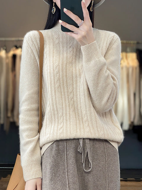 Kvinder Efterår Casual Stripe O-hals Uld strik sweater