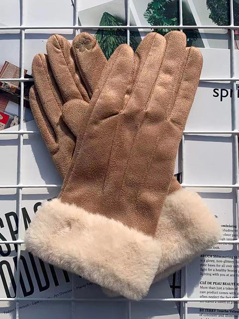 Women Winter Warm Suede Plush Windproof Gloves