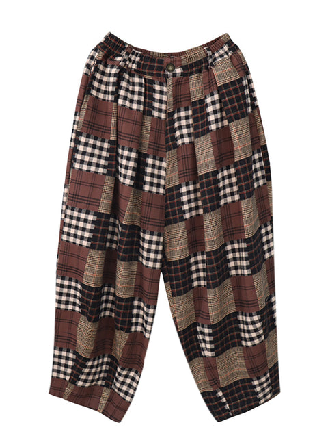 Plus Size Kvinder Autumn Vintage Plaid Harem Pants