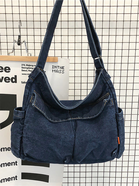 Kvinder vintage massiv denim taske med stor kapacitet