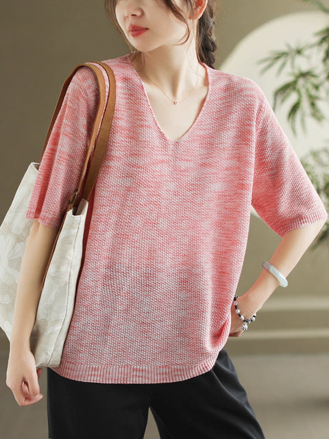 Women Summer Casual Knitted V-Neck Shirt