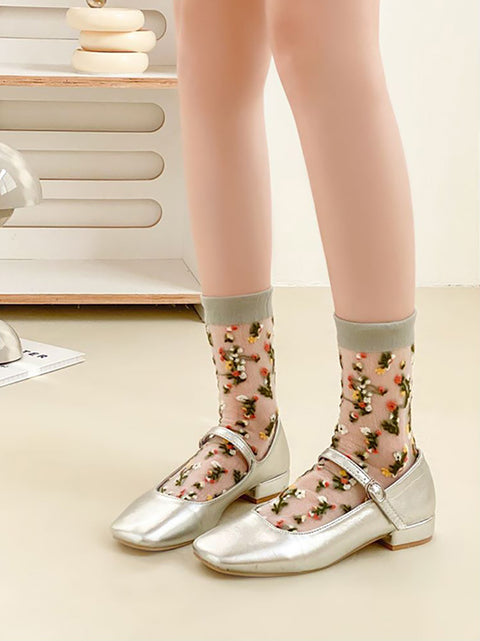 5 Pairs Women Summer Flower Jacquard Thin Socks