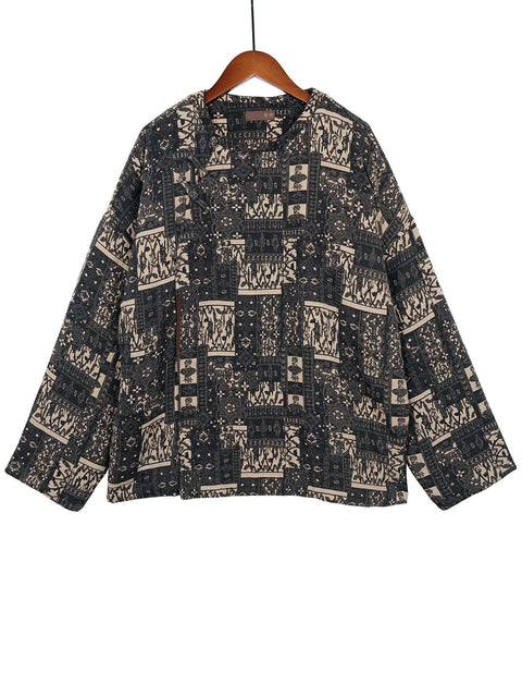 Kvinder Retro Print Bomuld Slant-Closure Coat