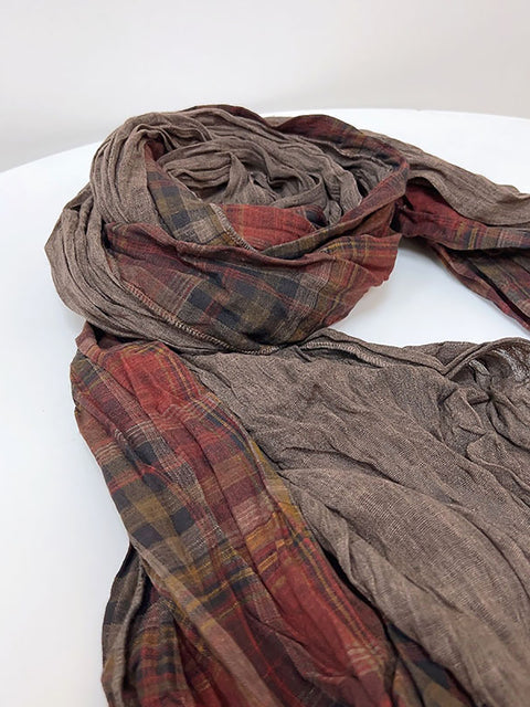 Women Vintage Plaid Spliced Cotton Scarf