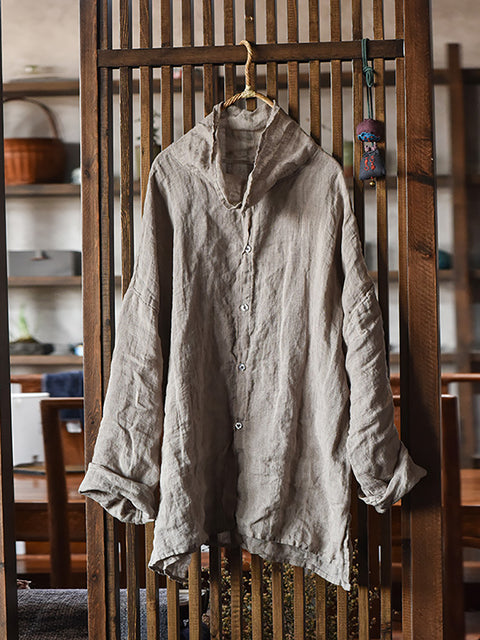 Kvinder Vintage Autumn Solid Linen Shirt Coat