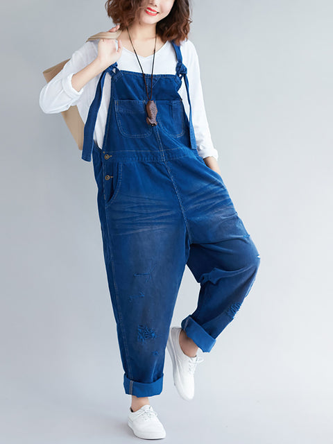 Kvinder Retro Colorblock Autumn Denim Jumpsuits