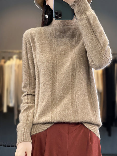 Kvinder Efterår Casual Stripe O-hals Uld strik sweater