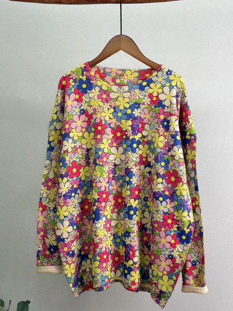 Kvinder Casual Winter Flower strikket sweater med o-hals