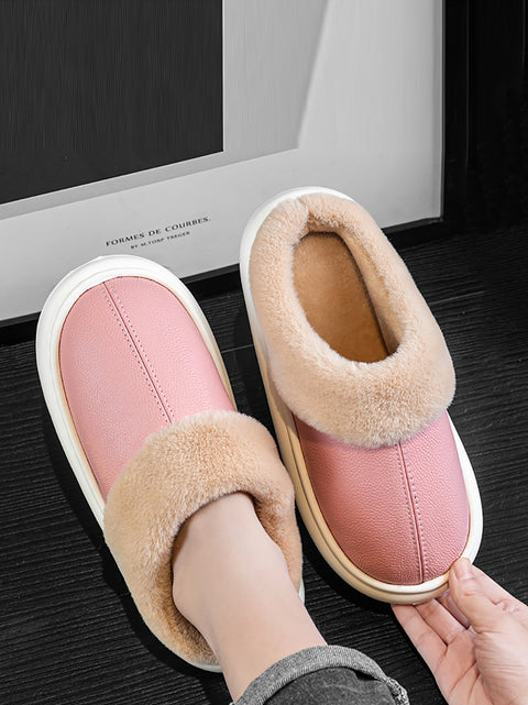 Couple Winter Fleece-lined Leather Slippers