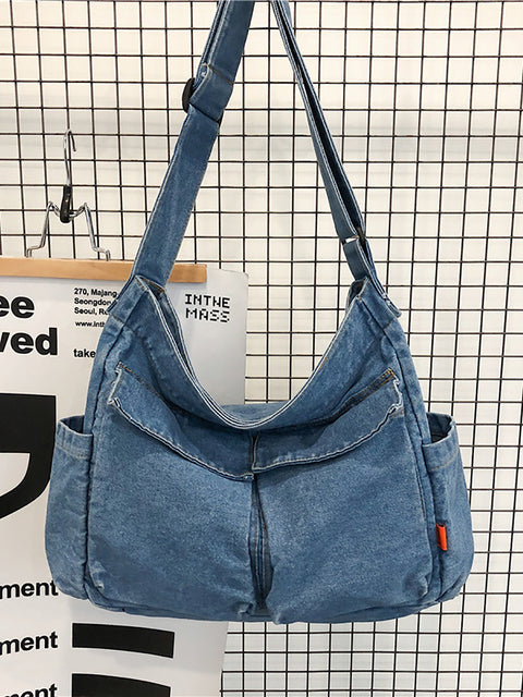 Kvinder vintage massiv denim taske med stor kapacitet