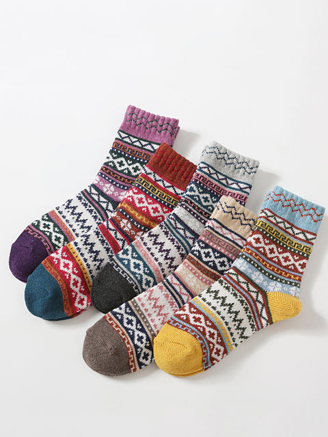 5 Pairs Women Retro Knitted Socks