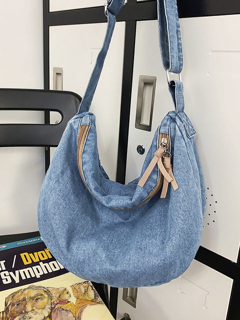 Casual Solid Denim Crossbody-taske med stor kapacitet