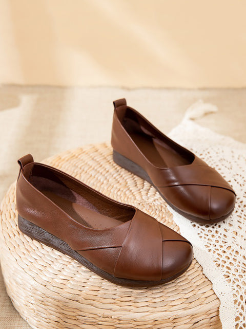 Women Vintage Summer Soft Leather Flat Shoes