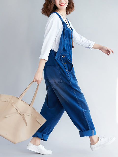 Kvinder Retro Colorblock Autumn Denim Jumpsuits