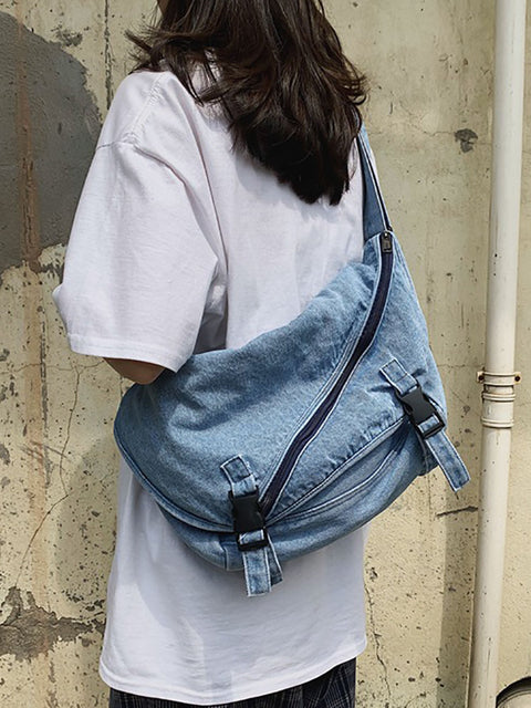 Kvinder vintage denim Crossbody taske med stor kapacitet