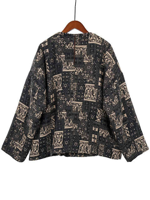 Kvinder Retro Print Bomuld Slant-Closure Coat