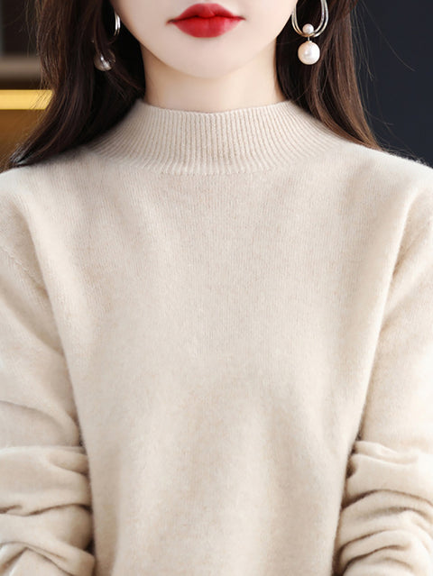 Women Autumn Half-Turtleneck 100%Wool Soft Sweater