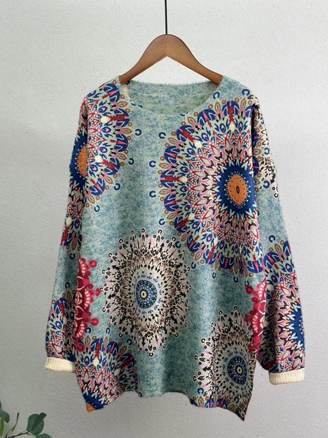 Kvinder Casual Winter Flower strikket sweater med o-hals