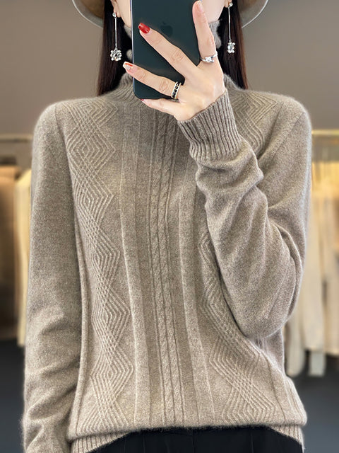 Women Autumn Turtleneck Knit 100%Wool Soft Sweater