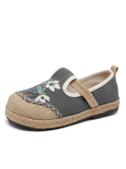 Women Ethnic Flower Embroidery Cotton Linen Shoes