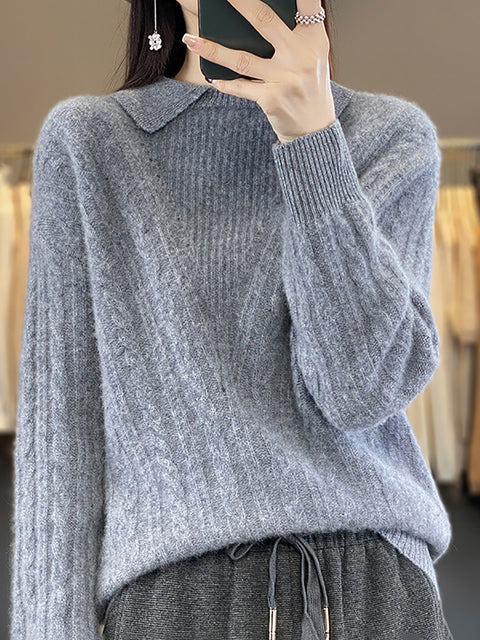 Kvinder Efterår Casual Stripe O-hals Uld strik sweater