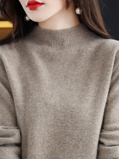 Women Autumn Half-Turtleneck 100%Wool Soft Sweater