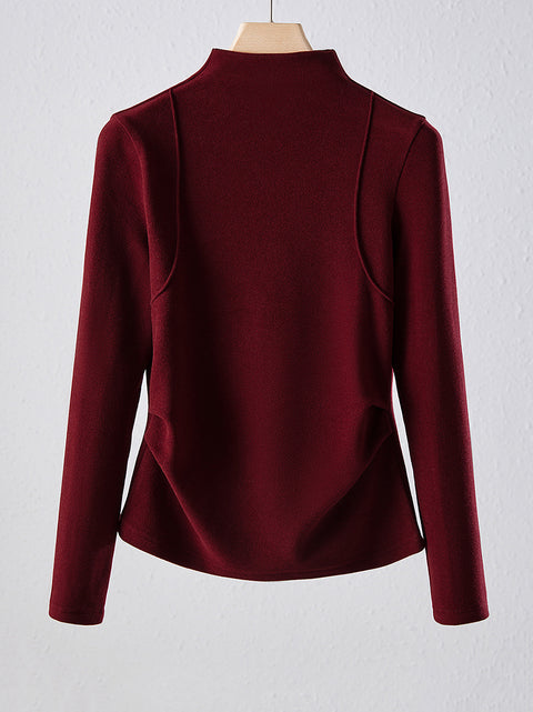 Women Spring Casual Half-Turtleneck Buttom Blouse