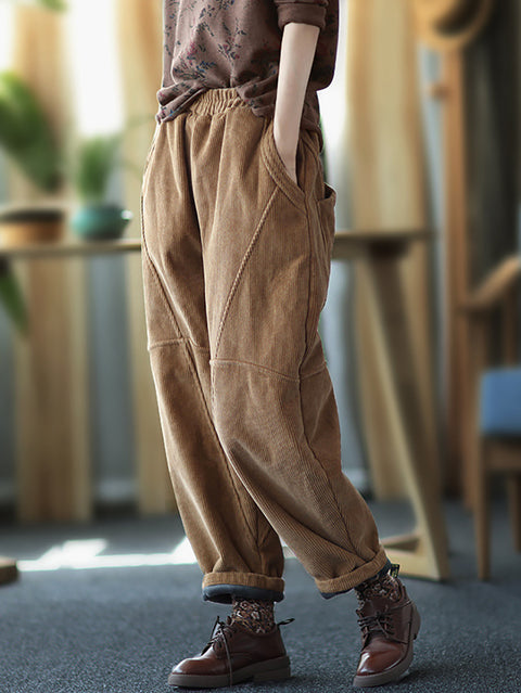 Plus Size Kvinder Vintage Solid Spliced Thicken Pants